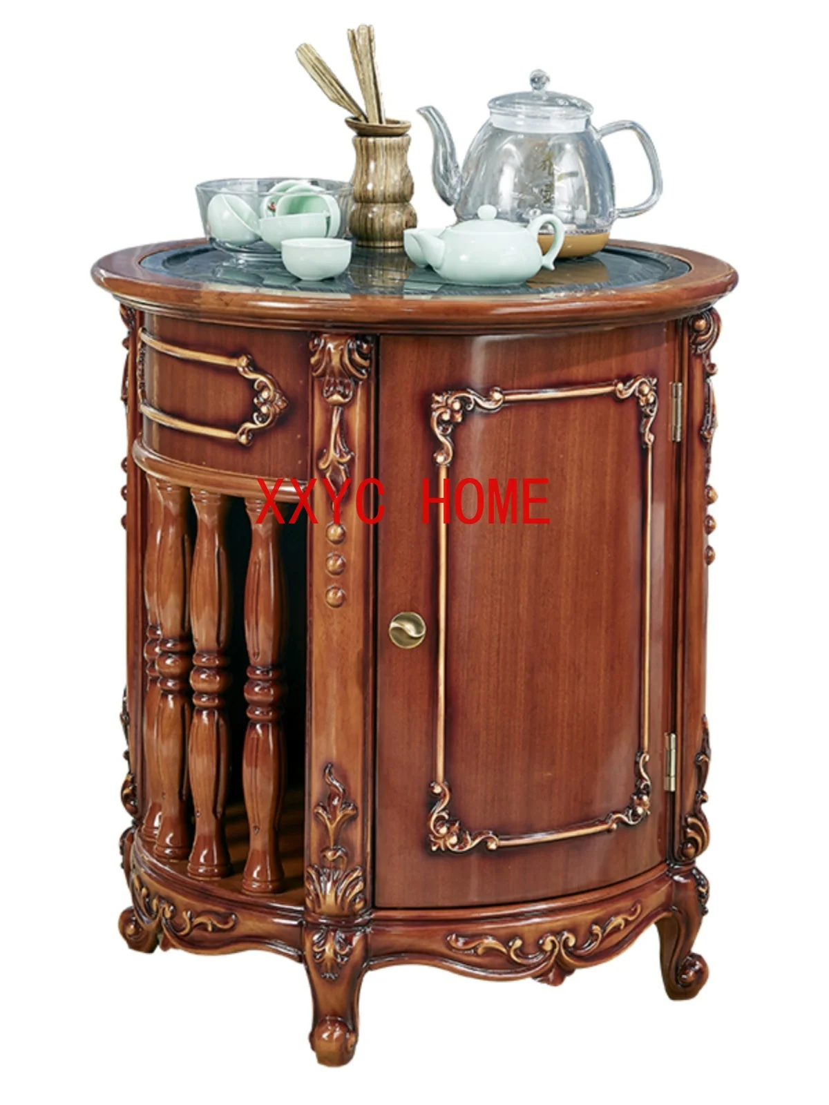 

European Style Sofa Side Table Balcony Mobile Boiling Water Tea Cabinet Household Solid Wood American Style