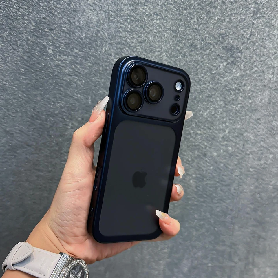 Funda de lujo translúcida a prueba de golpes para iPhone 17 13 15 16 14 Pro Max 17Pro 16Pro Air, con borde metalizado y cubierta trasera mate 3