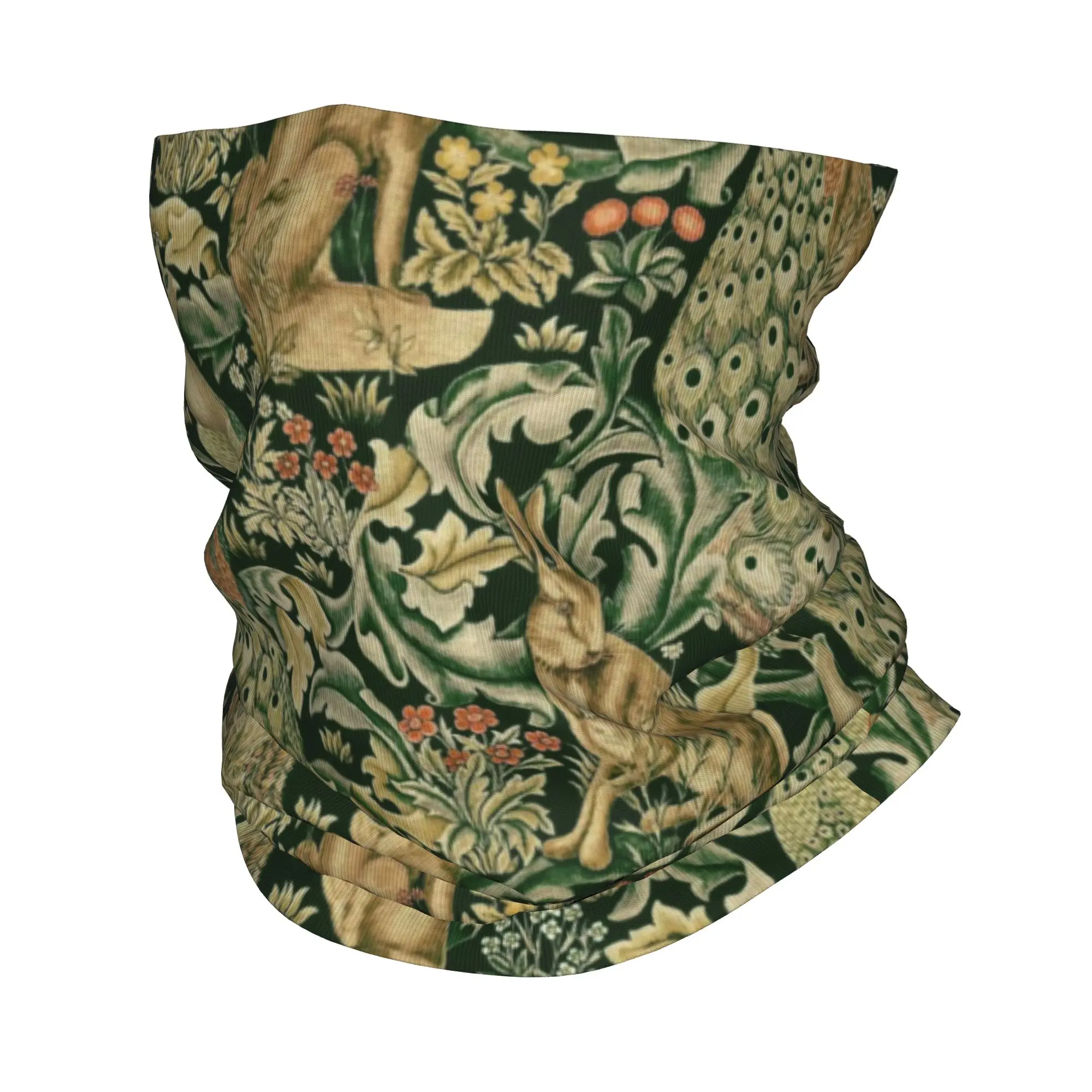 Custom Peacocks And Fox By William Morris Neck Gaiter Windproof Winter Forest Animals Textile Pattern Bandana Scarf for Hiking