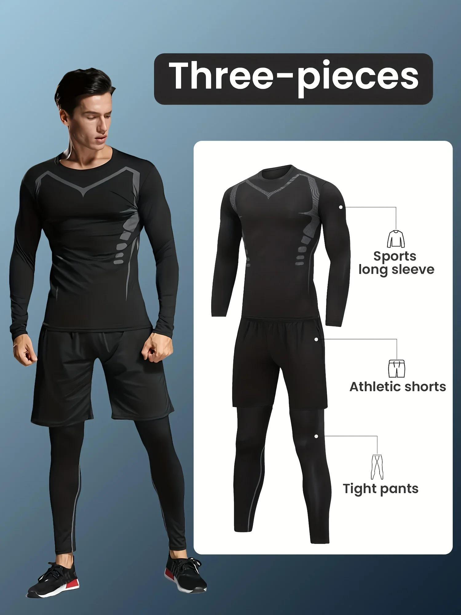 

Men's running set, quick-drying and breathable fabric, suitable for running, cycling and outdoor use, lightweight and elastic