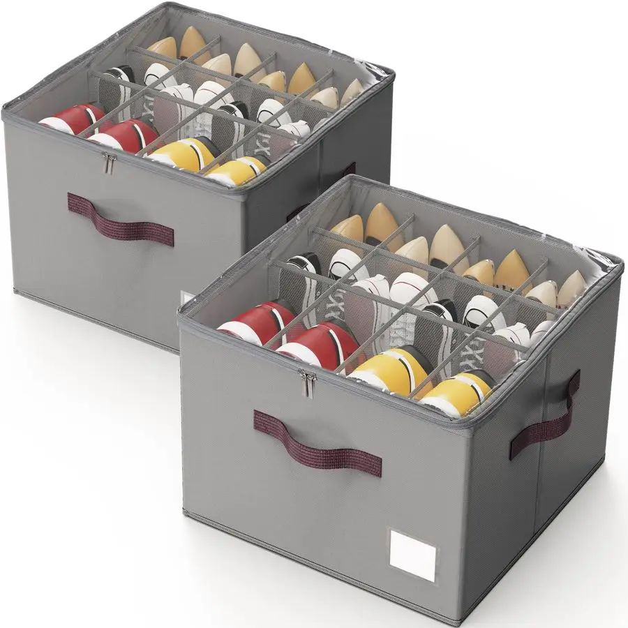 

Shoe Organizer for Closet, 2 Pack Shoe Organizer with Transparent Cover and Sturdy Handles, Closet Shoe Storage for Sneakers San