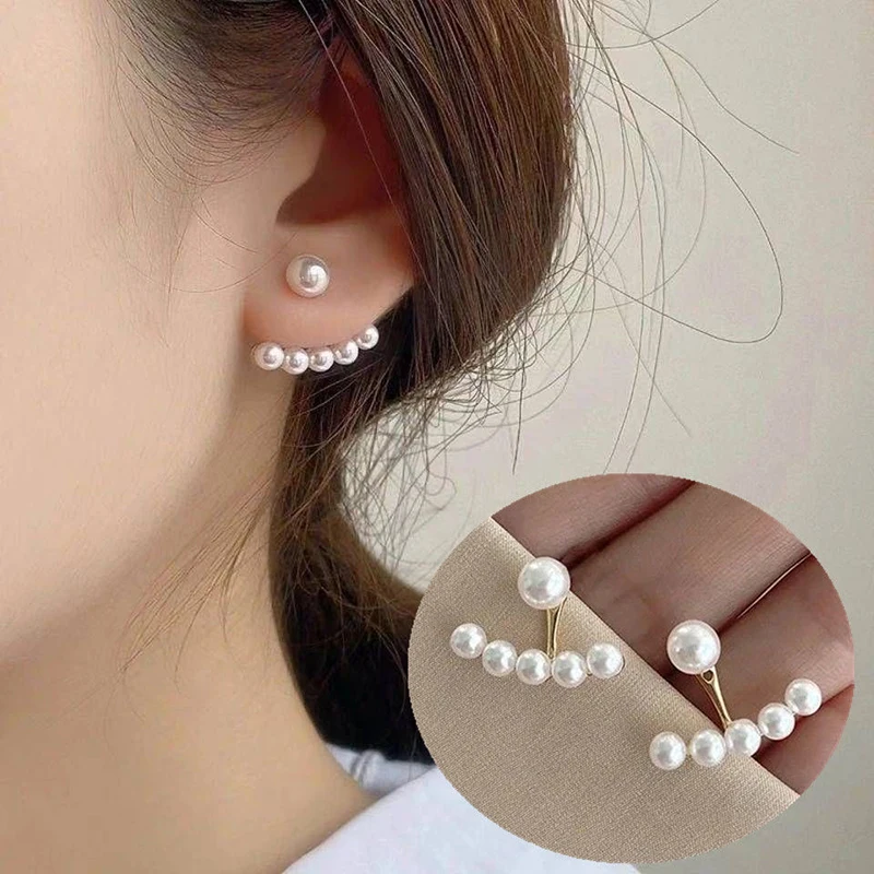 2024 New Elegant Gold Color Heart Pearl Stud Earrings Korean Fashion Jewelry For Woman Girls Accessories Wholesale