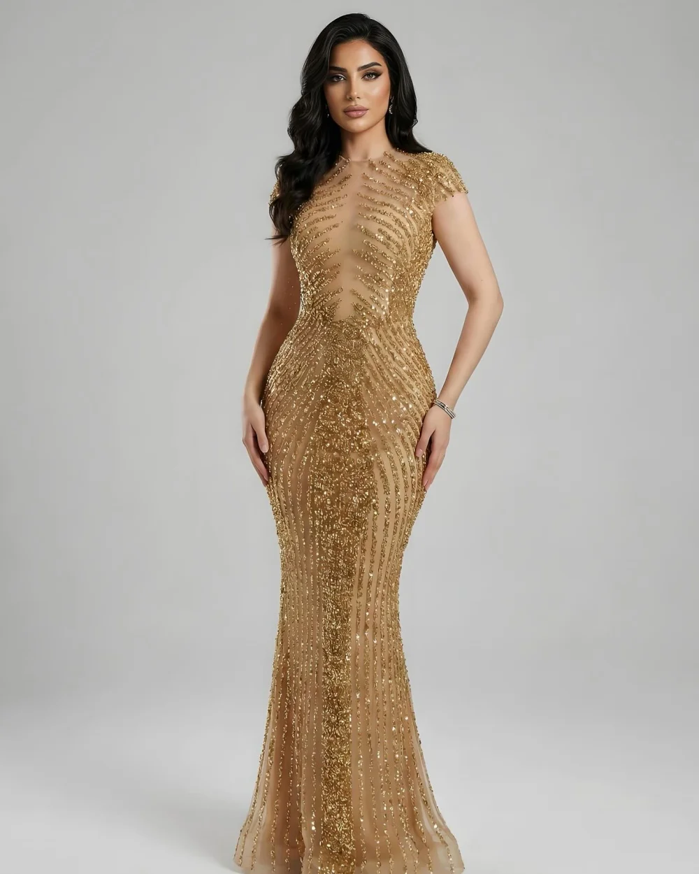 

Customized Sparkle Women Sequined Ruched Mermaid Evening Dresses High Quality Sexy O-Neck Sleeveless Floor Lenght Prom Dresses