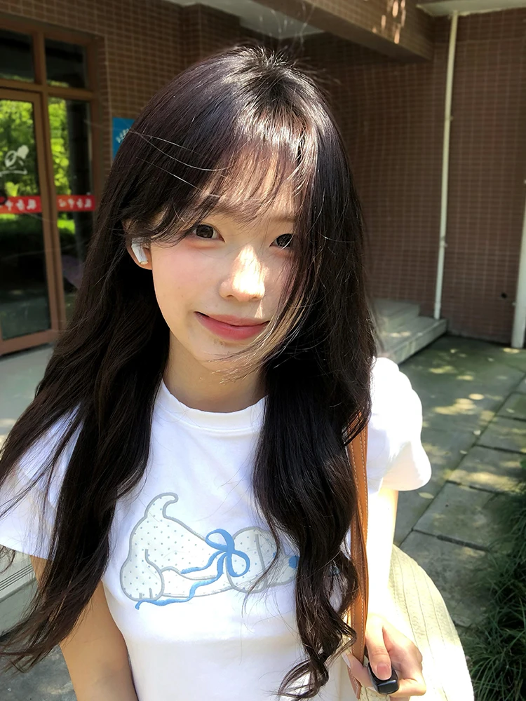 Korean Style Soft Cute Dog Polka Dot Patch Embroidered T-Shirt Women's Summer New round Neck Slim Fit Versatile Shoulder Shor...