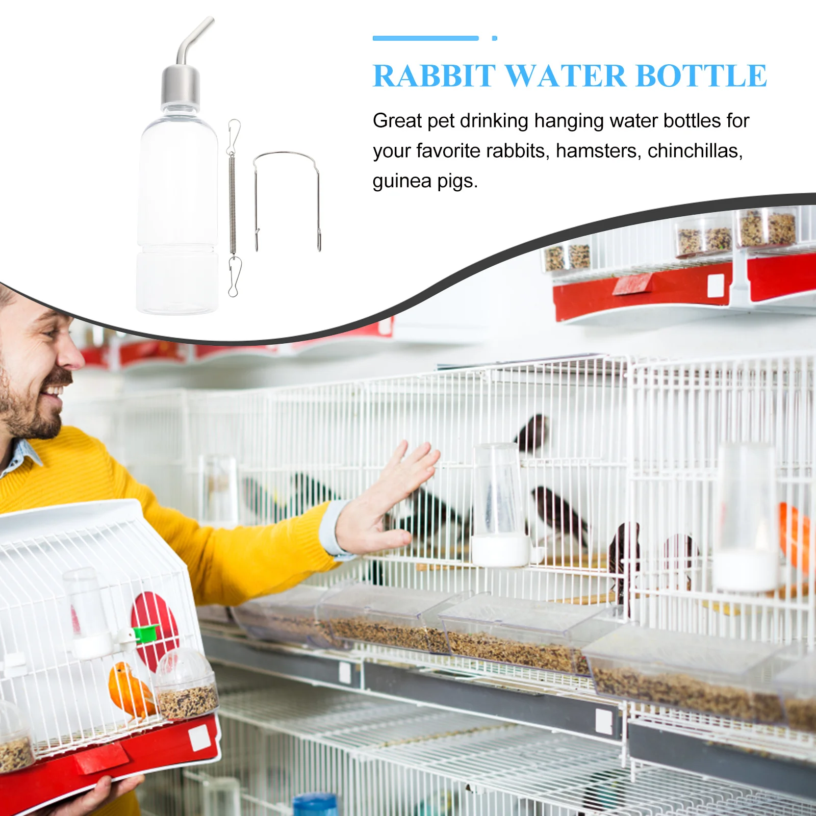 

2Pcs Rabbit Water Bottle Dispenser Stainless Steel Cage Accessories No Leak Easy Monitor Pet Liquid Intake Rabbit Water Bottle