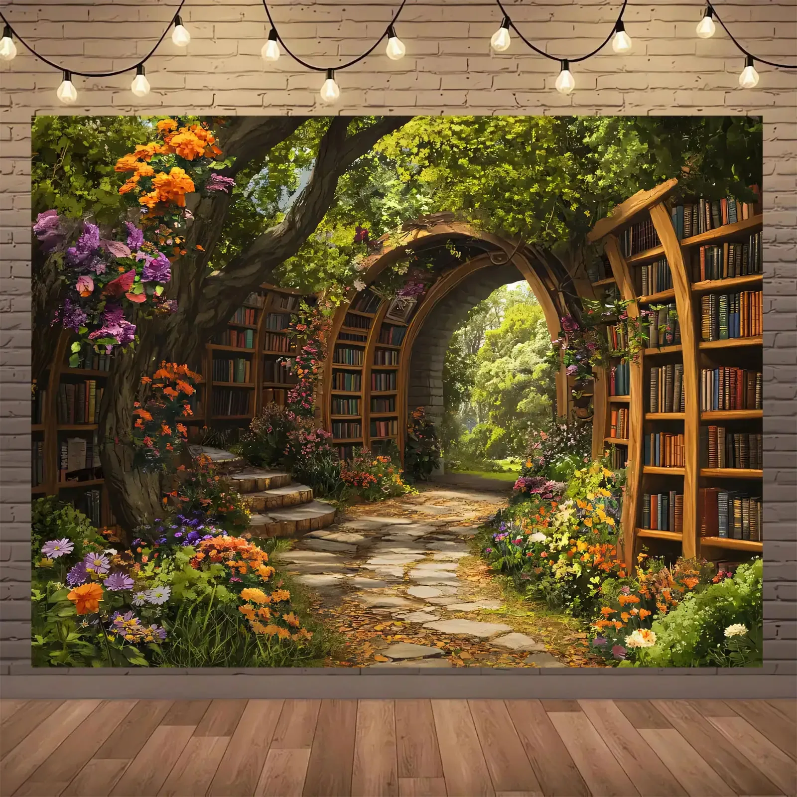 Enchanted Library Tapestry Boho Wall Decor Fantasy Book Nook Reading Room Forest Garden Art Hanging Wall Tapestry Rustic Academi
