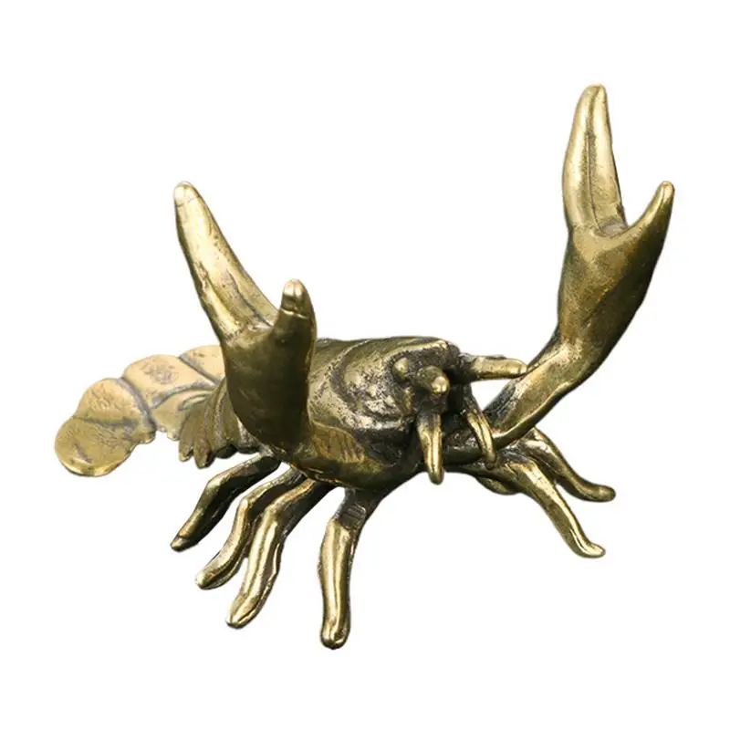 Brass Crayfish Decor Unique Collectable Pen Stand Retro Craft Lucky Crayfish Decoration Brass Desk Ornament For Dorms Tables