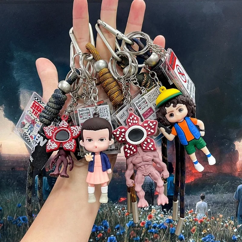 

Stranger Things Merchandise Keychain Set Demogorgon Eleven Dustin Metal Charms Bag Hanger Backpack Charm Car Keychain Gifts
