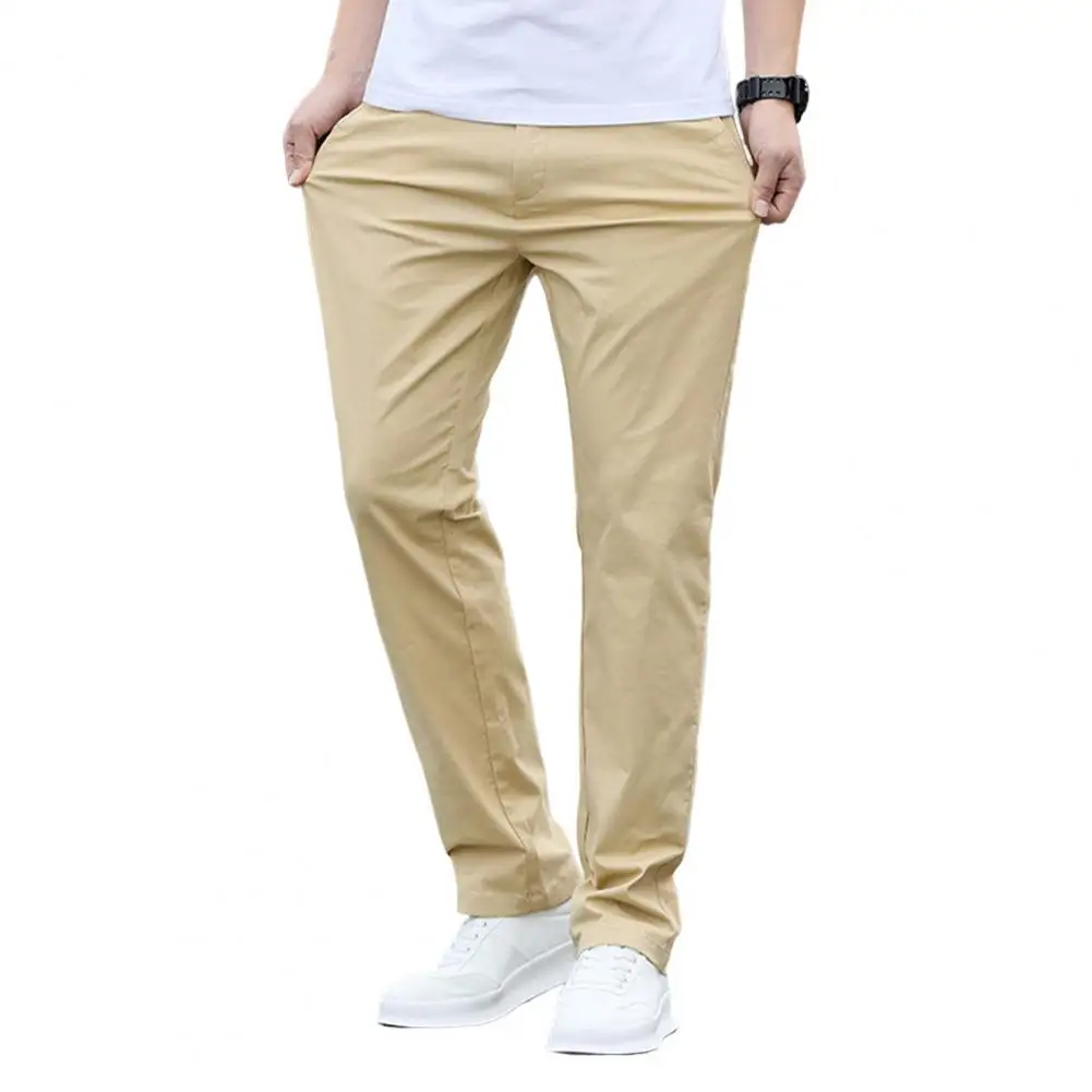 

Men Casual Pants Men Daily Pants Versatile Men's Casual Pants Loose Fit Stretchy Straight Trousers for Daily Wear Solid Color