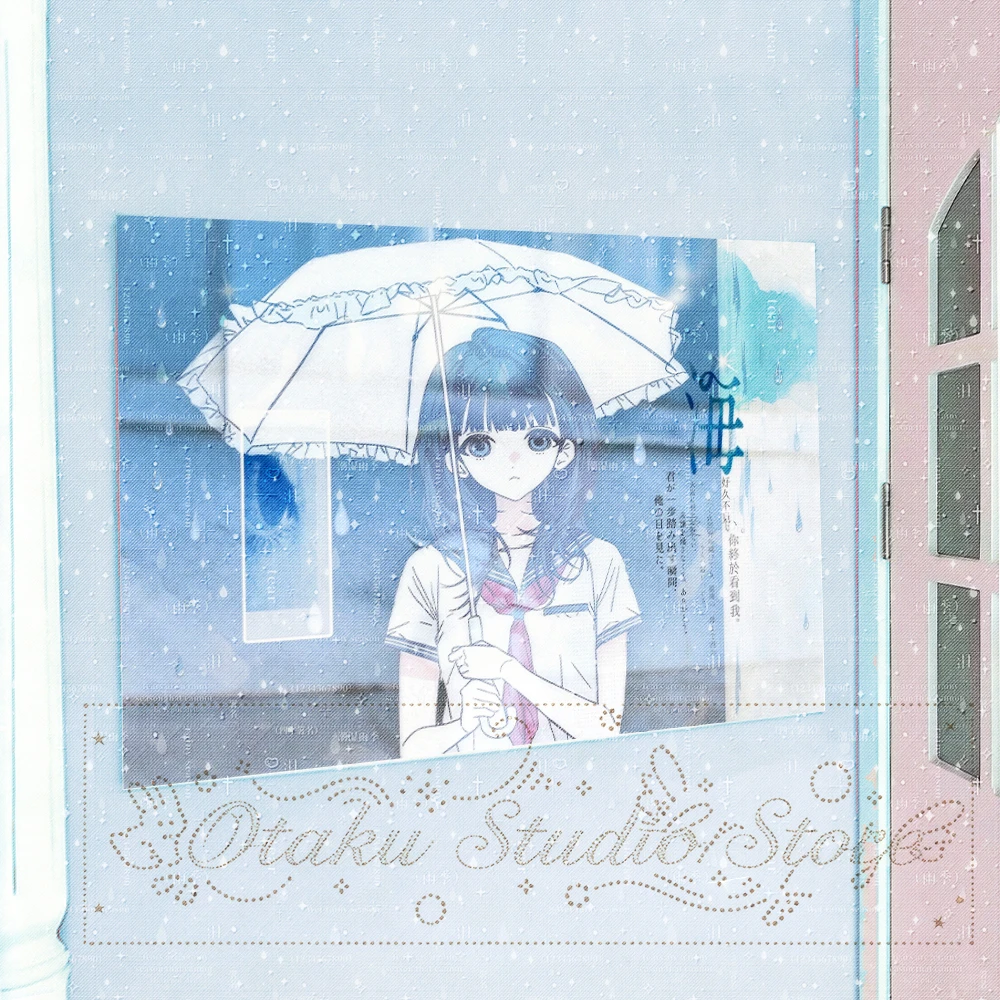 Yami Kawaii Sad Aesthetic Tapestry あめの Sailor Uniform Anime Girl Wall Hanging Frilled White Umbrella Cool Blue Tone Manga Room B