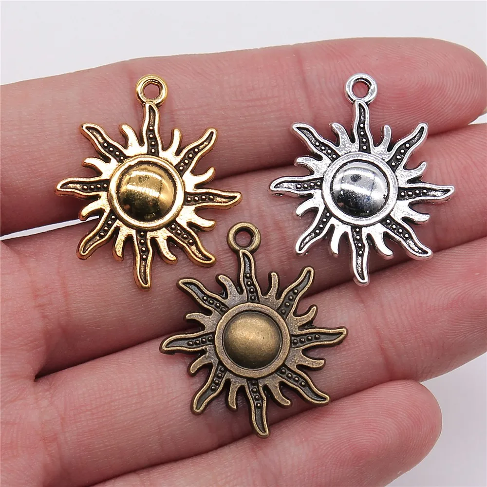 10 sztuk 28x25mm 3 kolory antyczne złoto antyczne srebro kolor antyczny brąz słońce Charms słońce zawieszki Charms do tworzenia biżuterii