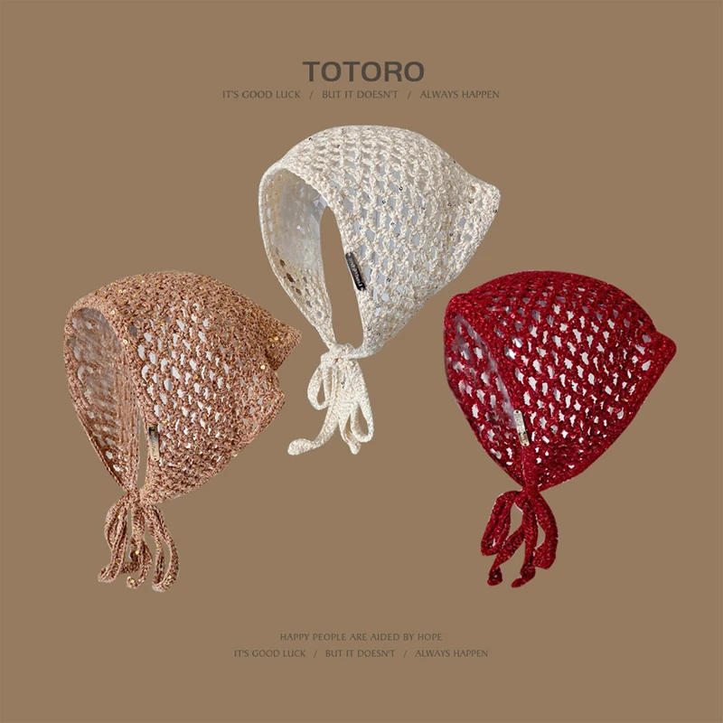 

Korean Retro Hollow Sequined Triangular Headscarf for Women Summer Autumn Travel Photo Sweet Versatile Fashion Hair Scarf