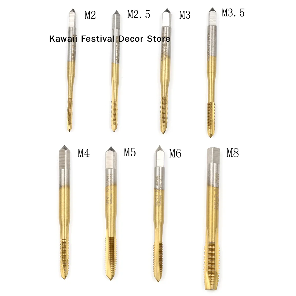 【K】HSS Titanium Coating Screw Tap Drill Bit M2 M2.5 M3 M3.5 M4 M5 M6 M8 Metric Straight Flute Thread Tap Hand Tools