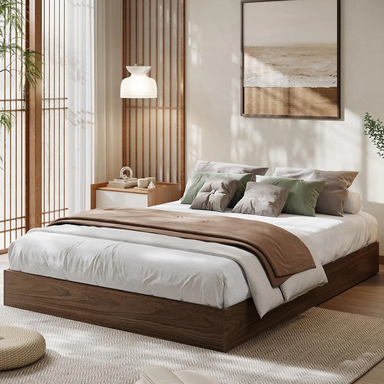 Wood Platform Bed Frame, Modern Minimalist Design with Sturdy Wooden Slats, Noise-Free Floor Bed, Space-Saving Structure, No Box Spring Needed, Easy Quick Assembly