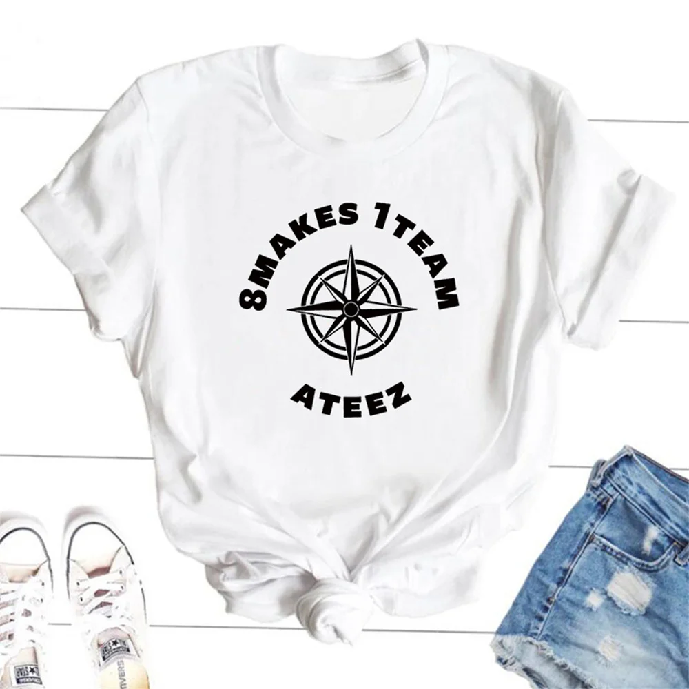 Kpop ATEEZ T-shirt Albums Fellowship Break The Wall Printed Summer Casual Couples Short-sleeved Classic Round Neck Neck Top