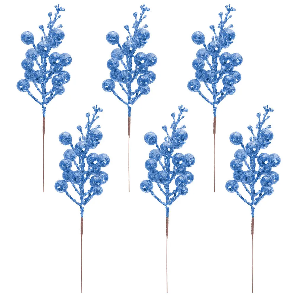 

6Pcs Christmas Artificial Berry Stem Picks Bright Color Xmas Tree Ornaments Wedding Party Decoration DIY Berry Wreath Supplies