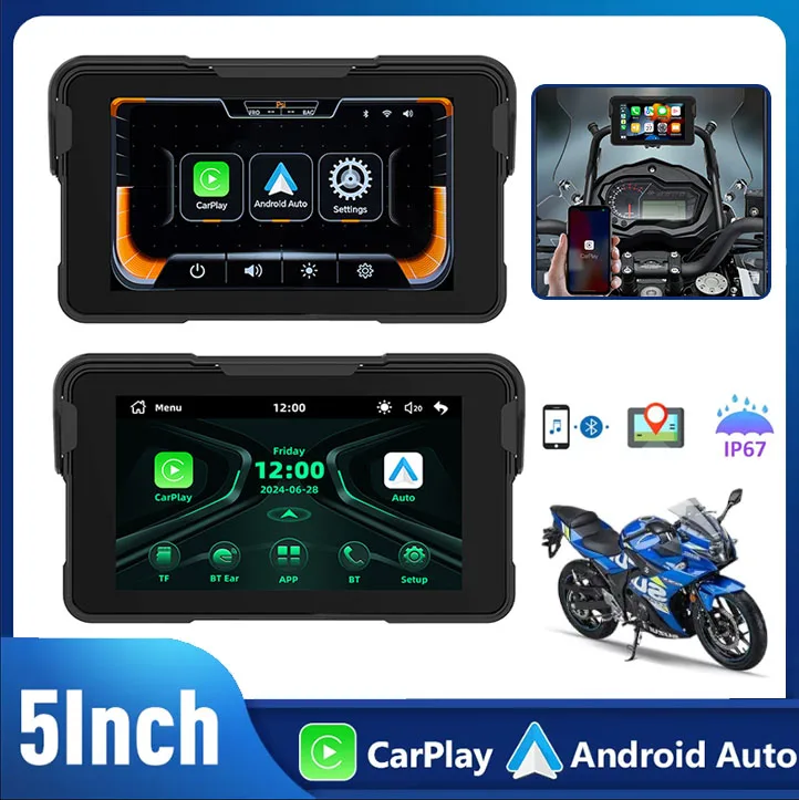 

5 inch Wireless CarPlay Android Auto Portable Digital Motorcycle Dashboard Dual Bluetooth GPS Navigation Display Screen Monitor