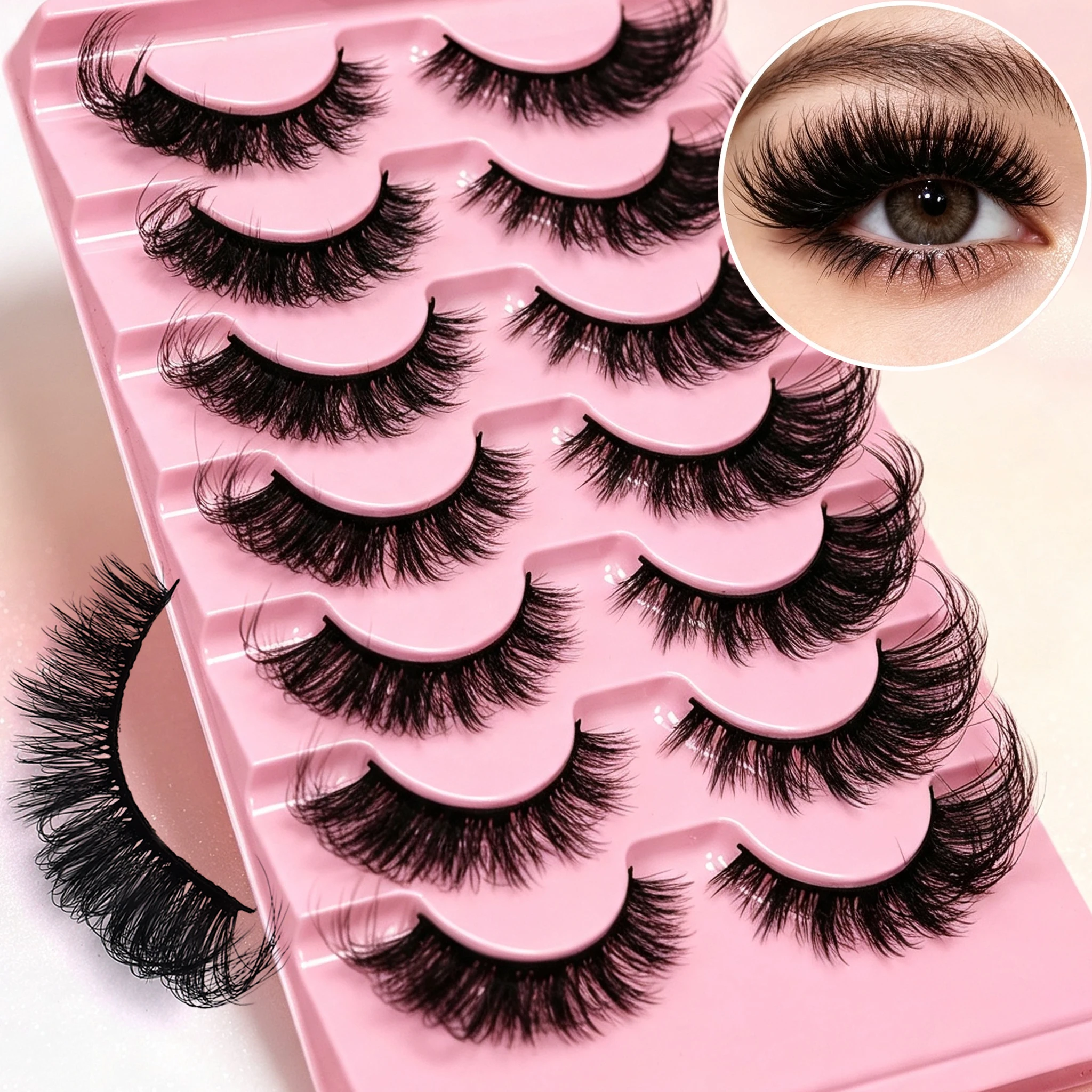 Fox Eye Lashes 7 Paar Falsche Wimpern aus Kunstnerz 3D Dicke Natürliche Dramatische Wimpern Wiederverwendbares Augen-Make-up für Tägliche Party-Cosplay – Detail 1