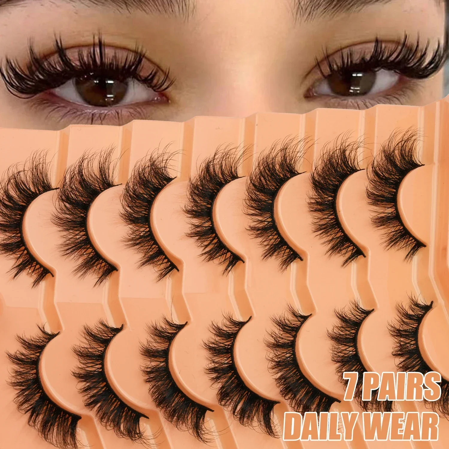 7 Pairs Wispy Fluffy False Eyelashes 3D Faux Mink Strip Lashes Dramatic Voluminous Soft Reusable Eye Makeup Lashes