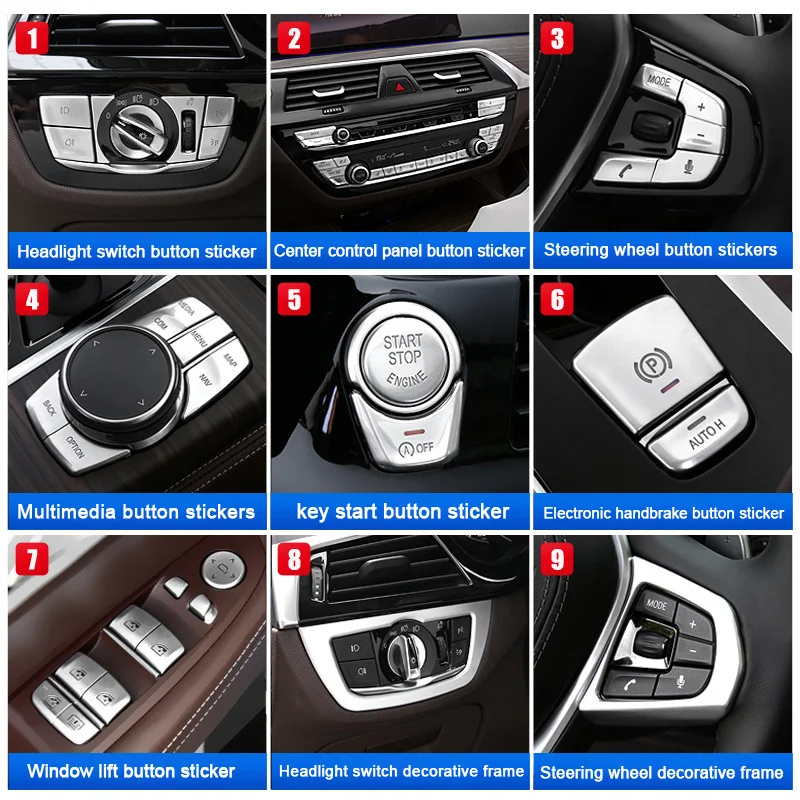 For BMW 5 Series G38 G31 G30 F90 2018-2022,Car Interior Buttons Stickers Center Console CD Buttons Window Lift Multimedia Cap