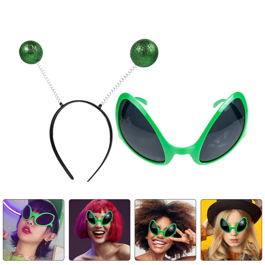 

2pcs Alien Antenna Headband Glasses Set Boppers Costume Accessories Funny Party Sunglasses Halloween Cosplay Martian Space Theme
