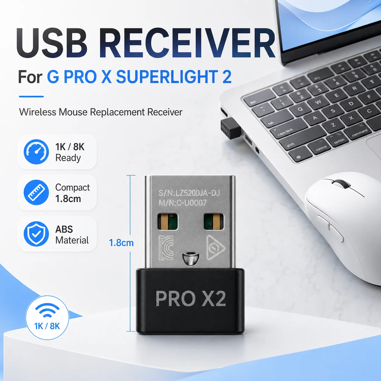 For Logitech G PRO X SUPERLIGHT 2 Wireless Mouse USB Receiver Replacement GPW 3rd Gen Receiver 1K/8K Polling Rate Adapter