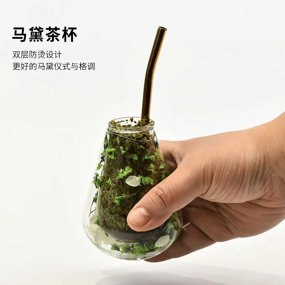 Mate Cup Double Layer Insulated Glass Double Layer Eternal Flower Decoration Tea Cup with Filter Straw Yerba Mate Cup