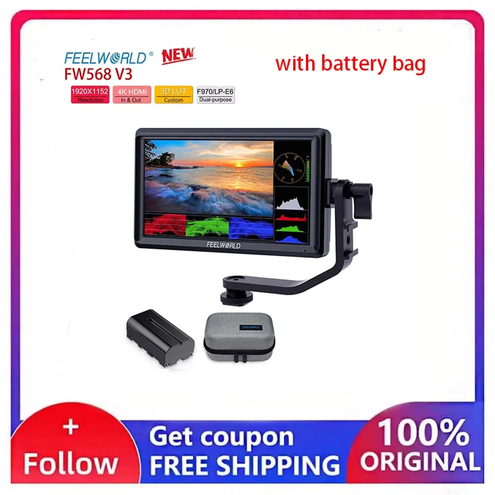

FEELWORLD FW568 V3 5,5-дюймовая портативная камера DSLR Монитор полевой сигнализации 4K HDMI-совместимый Входной выход с наклонным кронштейном