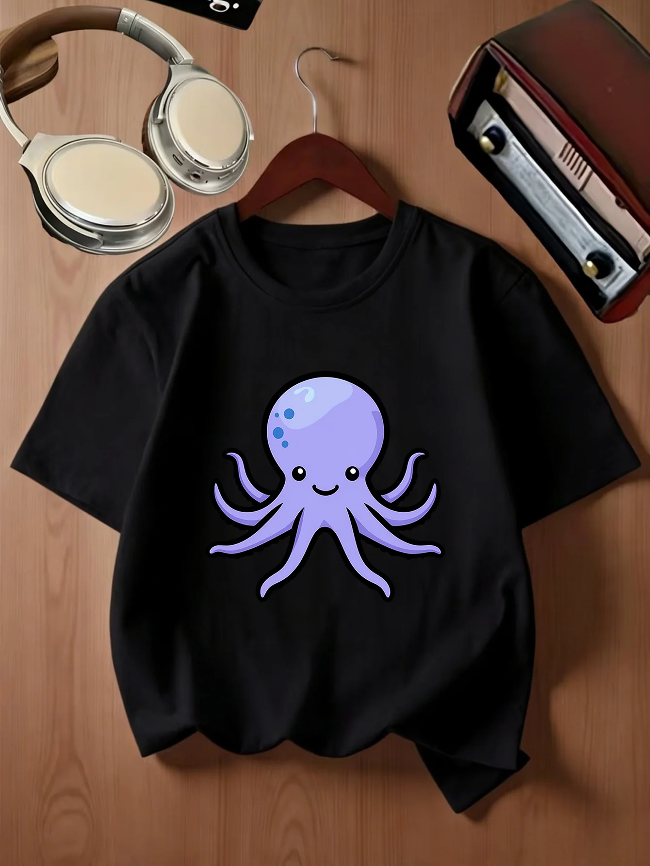 Cute Smiling Purple Octopus Cartoon Graphic Kids T Shirt Boys Girls Family Matching Parent Child Summer Crew Neck Casual Tee