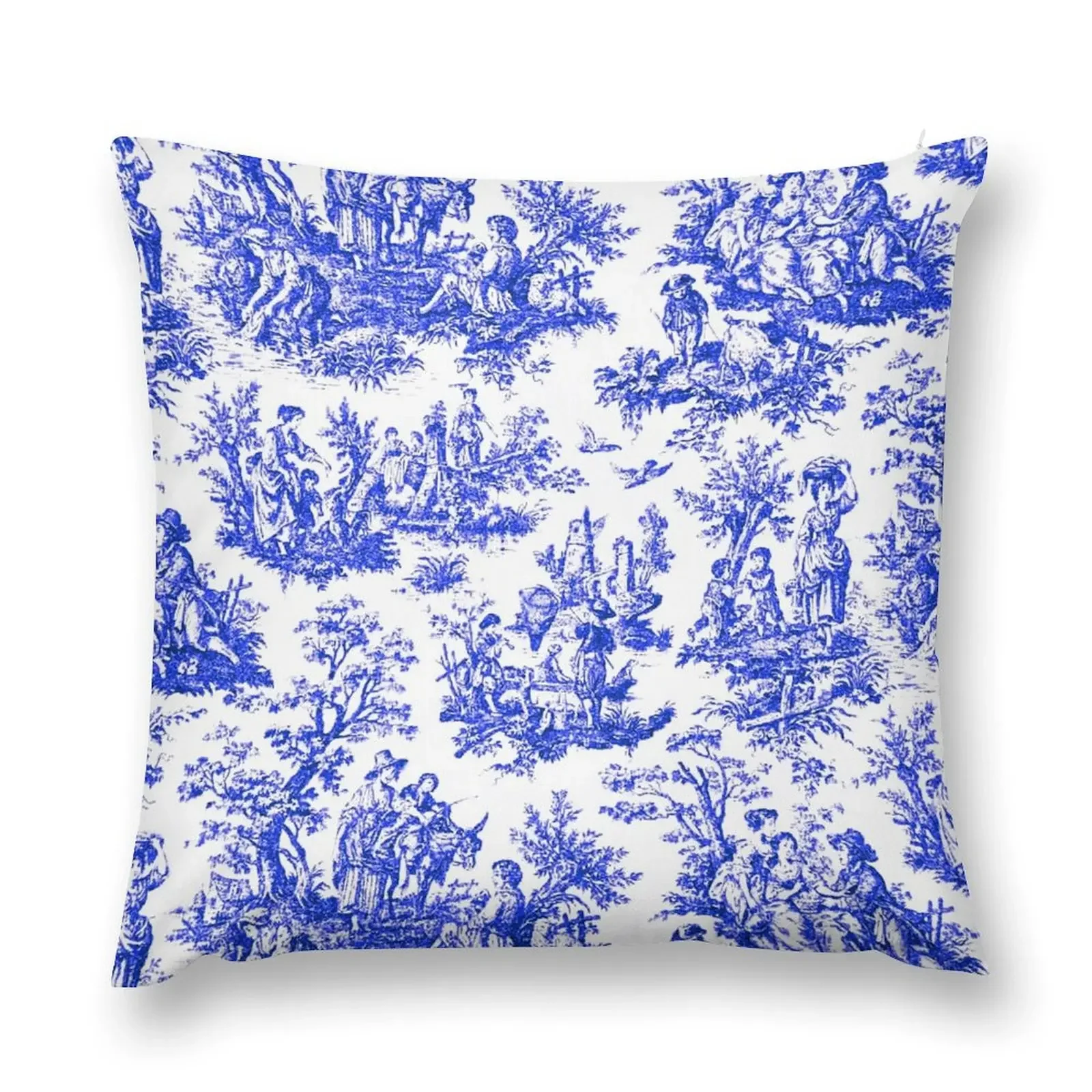 NOMADES Artsy vintage Toile de Jouy - Royal Blue Throw Pillow Decorative Cushion Cover autumn decoration pillow