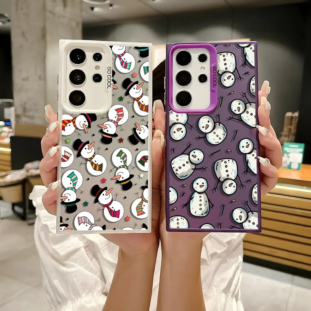 Bonito redondo boneco de neve caso de telefone para samsung galaxy s25 borda s24 s23 s22 s21 s20 ultra funda silicone colorido prata caso telefone