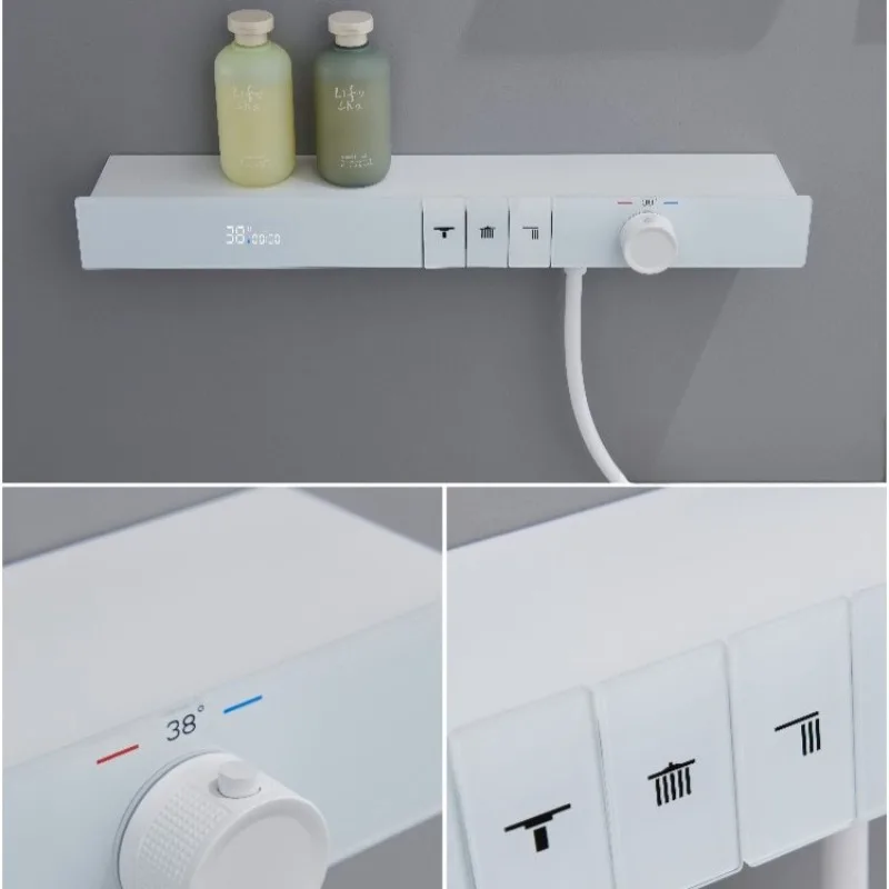 White Intelligent Constant Temperature Digital Display Showerhead, Bathroom Wall Mounted Storage Showerhead