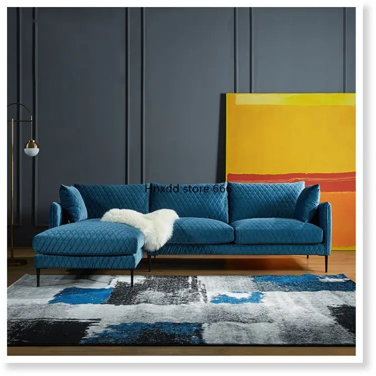 Eenvoudige Woonkamer Stof Ruit Raster Driepersoons Hoek Fluwelen Bank