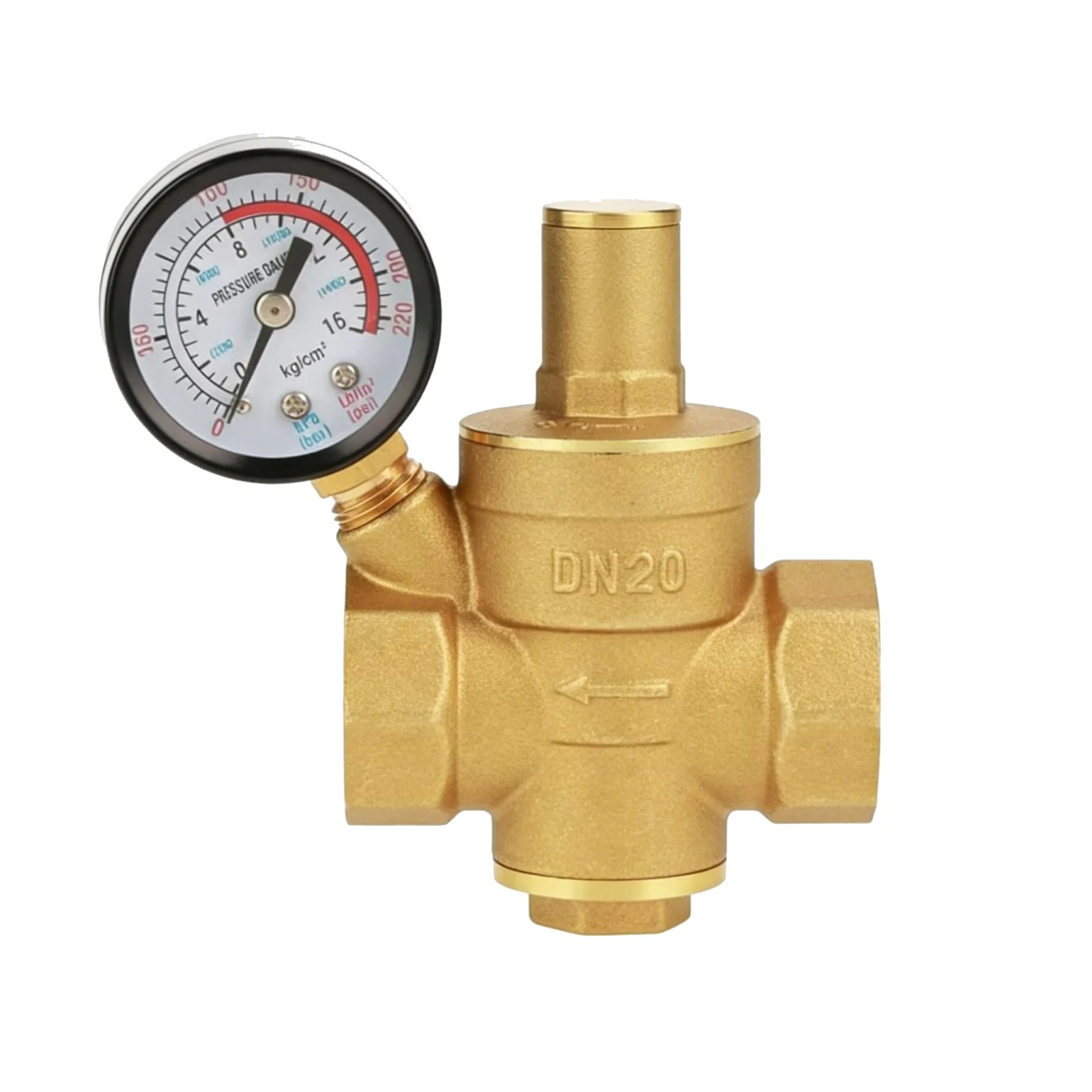 1Pc DN20 Brass Water Pressure Reducing Maintaining Valve 3/4-inch Adjustable Relief Valve With Gauge Meter