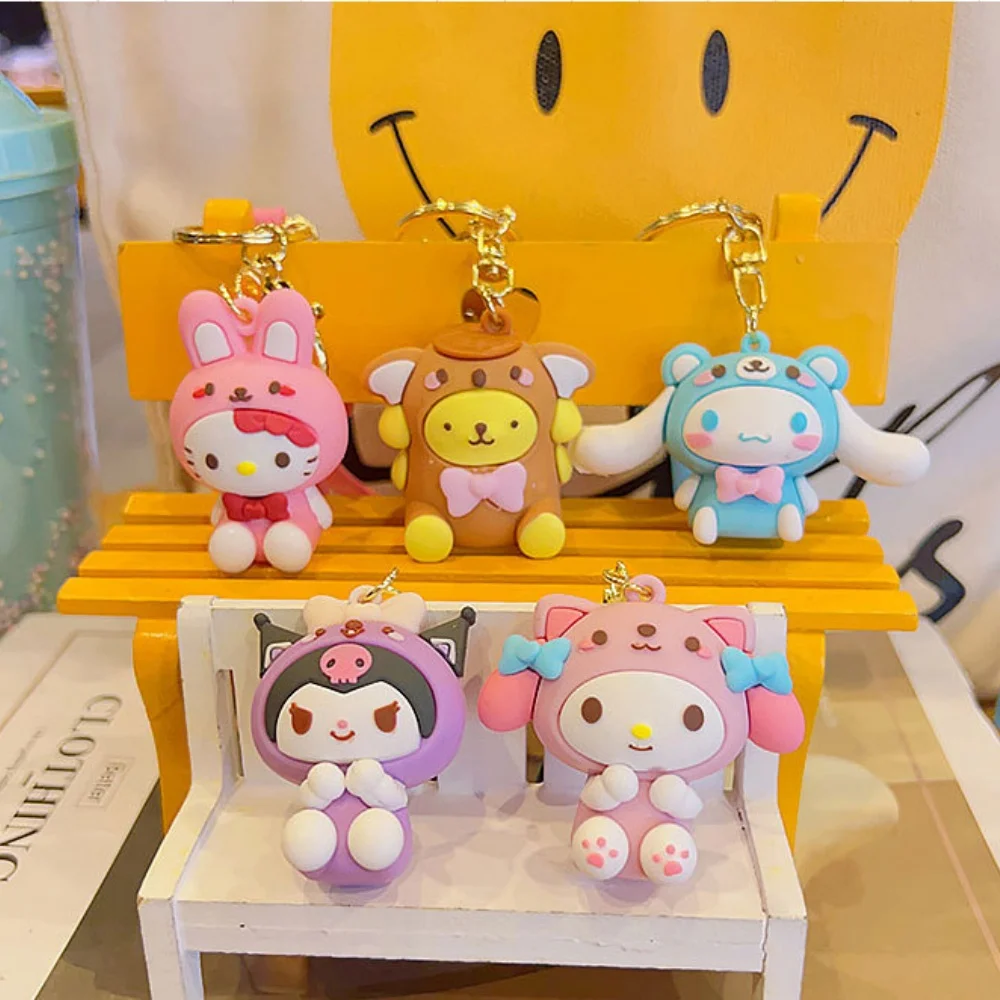

Sanrio Hello Kitty Cinnamoroll Keychain Kawaii Melody Kuromi Backpack Decoration Dolls Keyring Accessories Girls Birthday Gifts