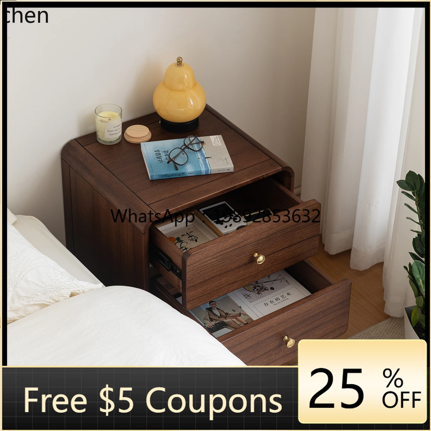 

all-solid wood bedside table Chinese minimalist bedroom storage simple modern bedside table fully equipped with two pumps