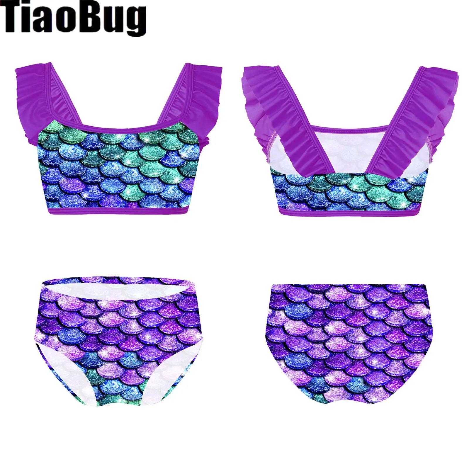 

Купальник детский из двух предметов с принтом и оборками