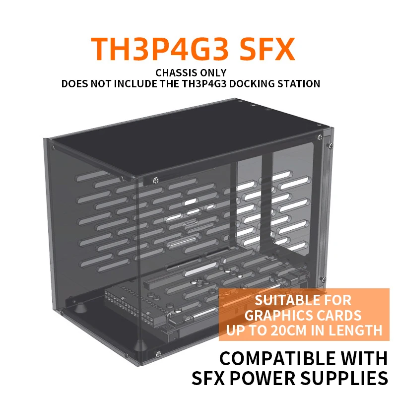 

TH3P4G3 Case: Thunderbolt 3/4 Dock Enclosure with Metal Frame and Acrylic Side Panels; Compatible with ATX/SFX/FLEX Power Suppli