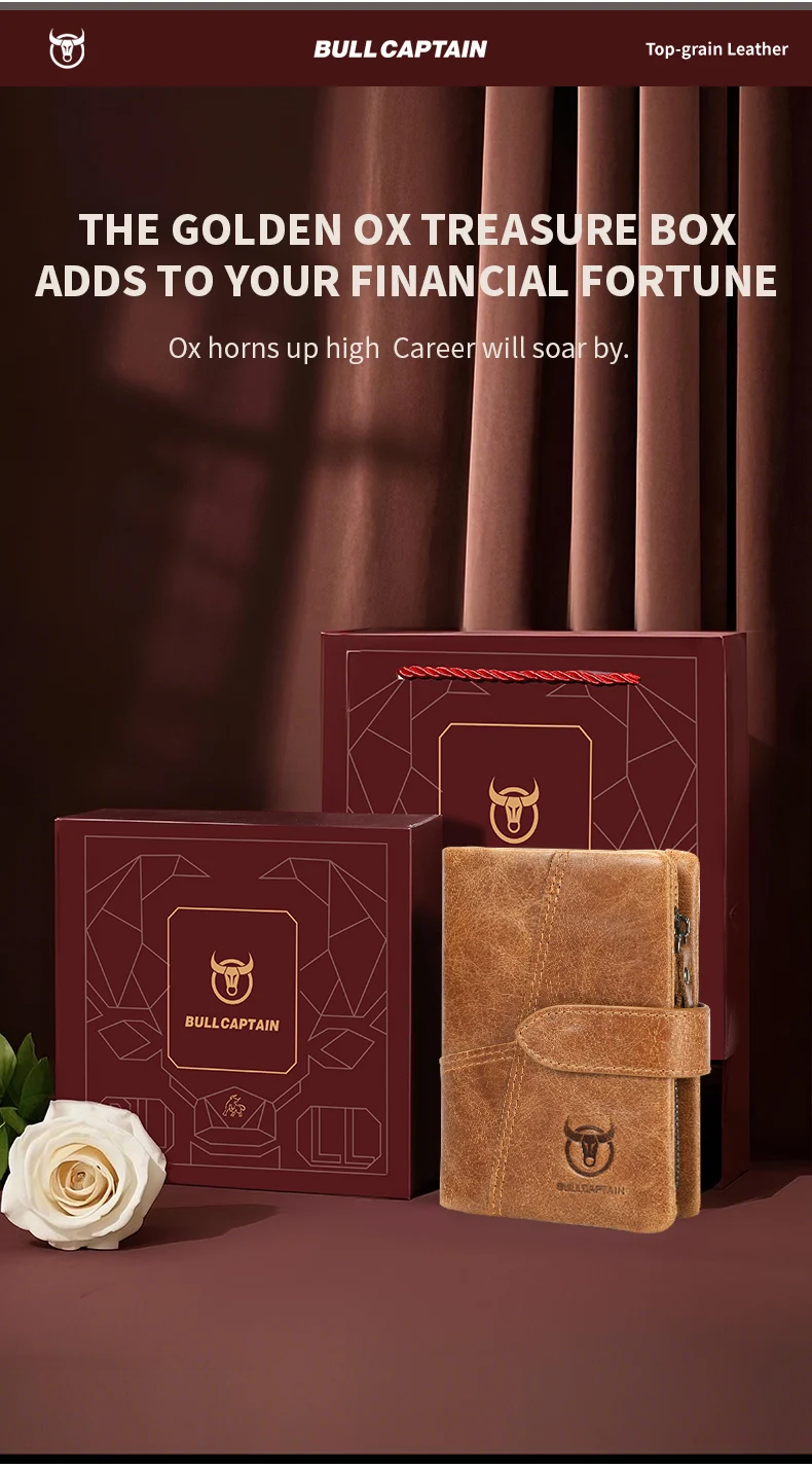 BULLCAPTAIN Echtleder Herren-Geldbörse RFID-Blockierung Vintage Bifold Kurze Geldbörse Rindsleder Kreditkartenhalter mit Münzfach – Detail 2