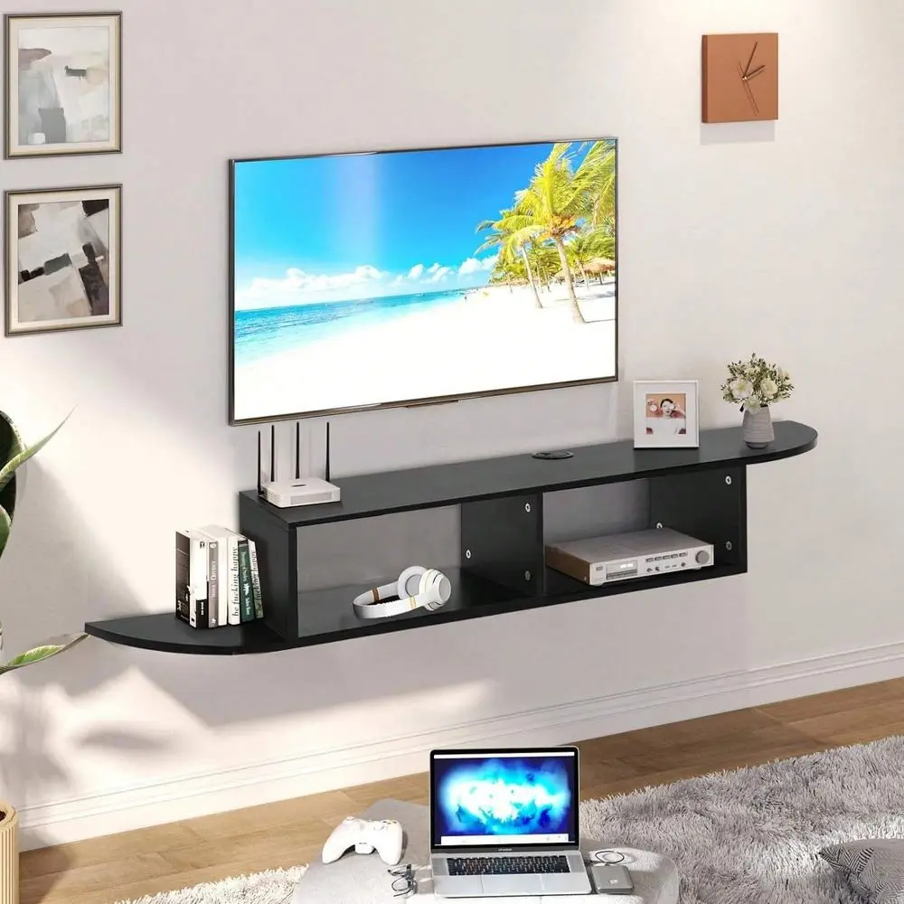 

TV Stand, 55 Floating TV Shelf With Storage, Floating Entertainment Center Wall Shelf For Living Room, Bedroom, Black Gray Waln
