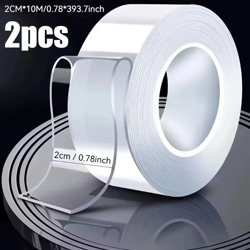 2 Rolls of 20m/787.4 Inch Super Strong Nano Double-Sided Tape, Extra Thick Transparent, Residue-Free High Adhesion