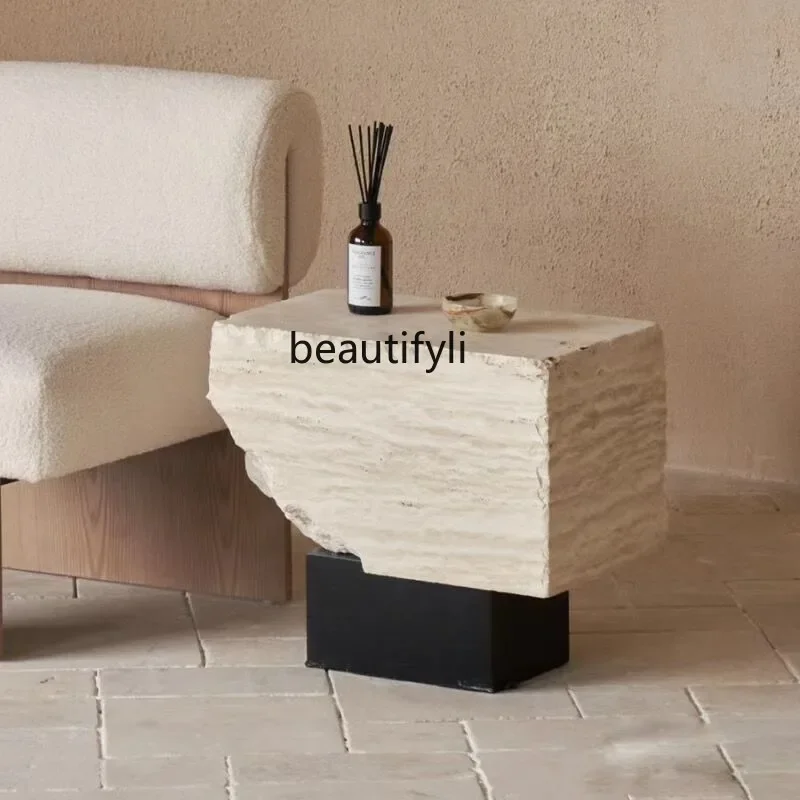 

wind natural cave stone edge sofa, light luxur, broken effect living room corner table
