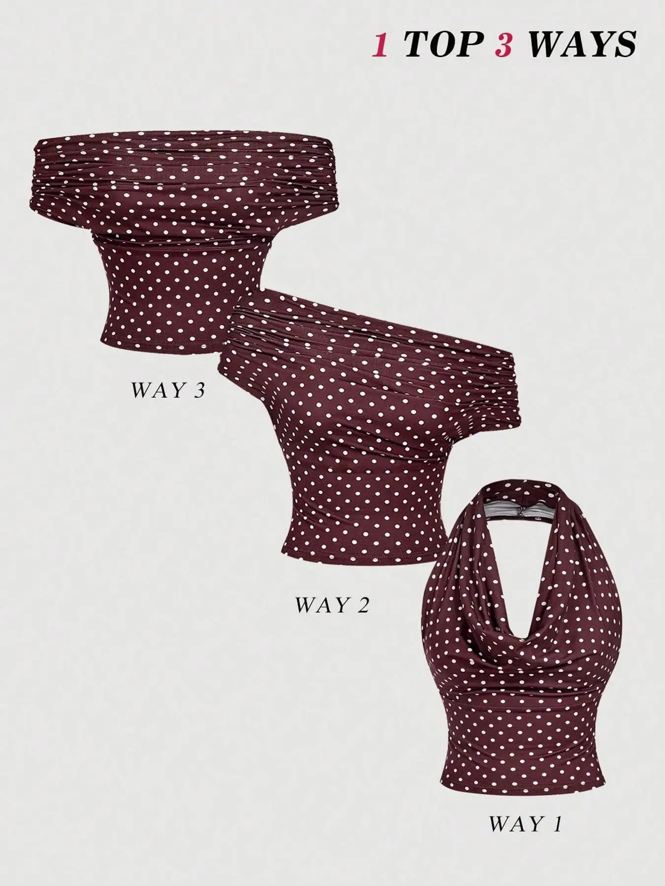 Women's Knitted Short Top with Versatile Wear Options And Side Gathered Detail Fashionable Multi-wear Design