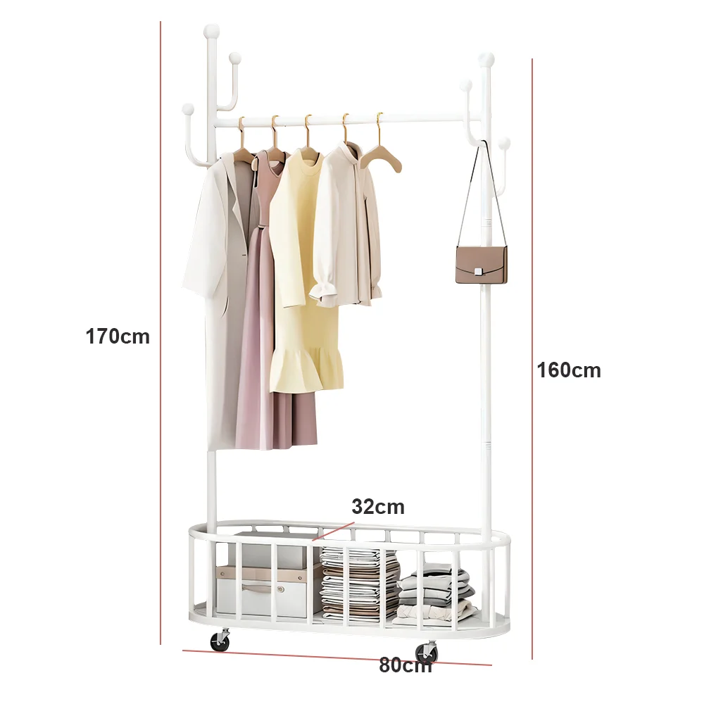 Stehender Kleiderständer mit Rollen und Ablage für Garderobe, Schlafzimmer und Wohnzimmer – Detail 8
