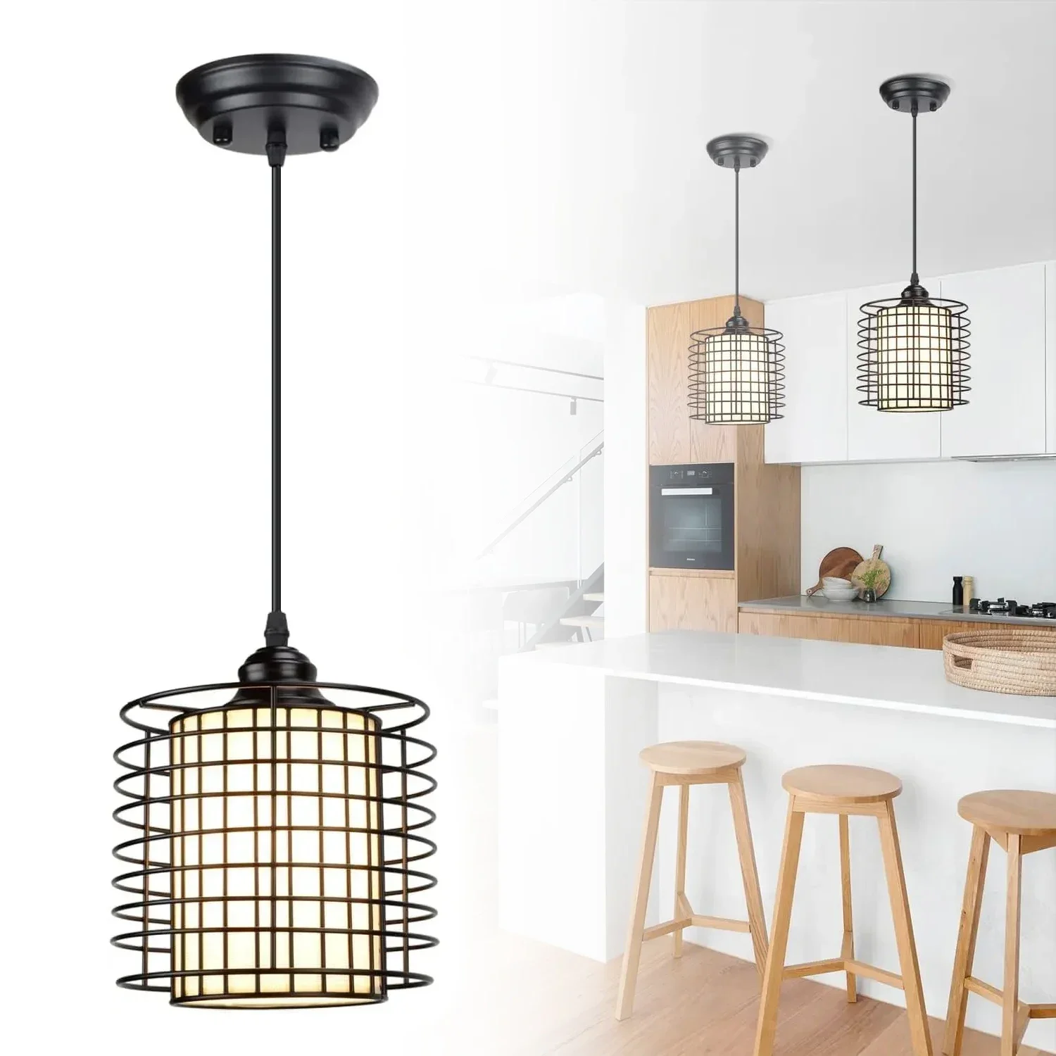 

Industrial Pendant Light Farmhouse Chandelier Adjustable Length Vintage Black Ceiling Lighting Fixture for Dining Room