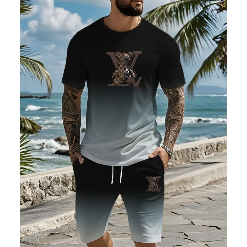 

2025 Summer Casual Sportswear Outdoor Casual Men's Short-sleeved Breathable T-shirt Shorts Set Together Conjuntos Para Hombres