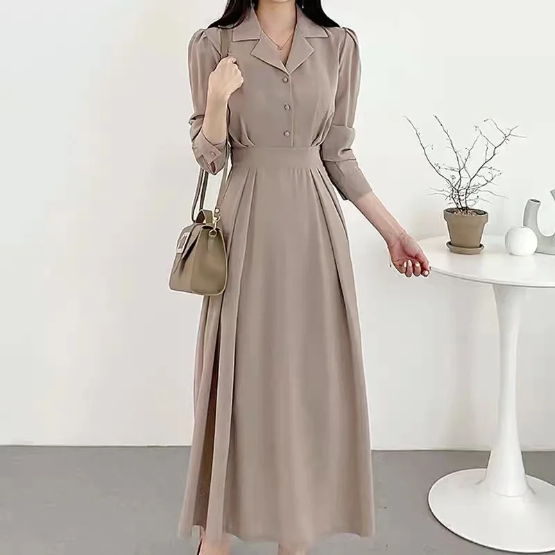 

Women Long Dress Shirt Dresses A Line Vestidos Y2k Streetwear V Neck Full Sleeve Elegant Splice Party Night Work High Waist