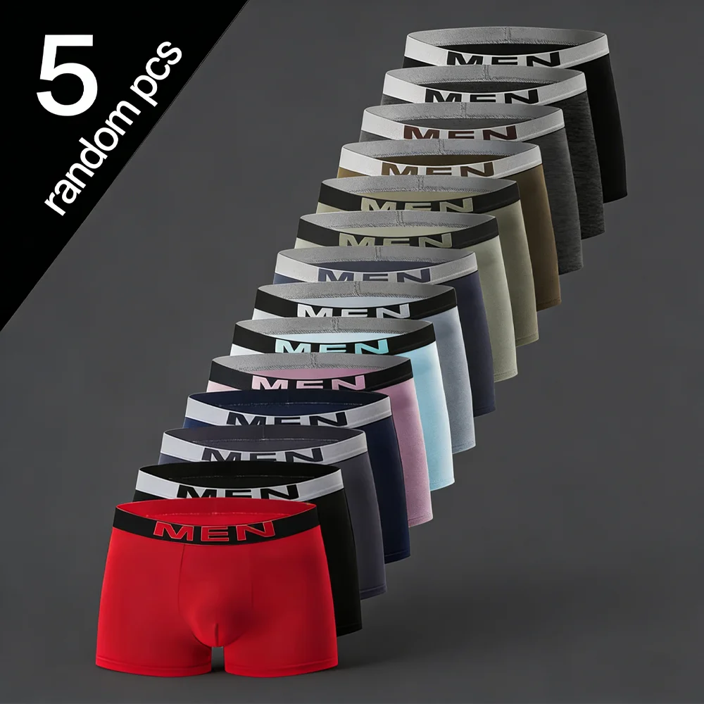 

Random 5PCS Men's Sexy Boxer Shorts Fashion Underpants Comfortable Breathable Soft Stretch Male Underwear
