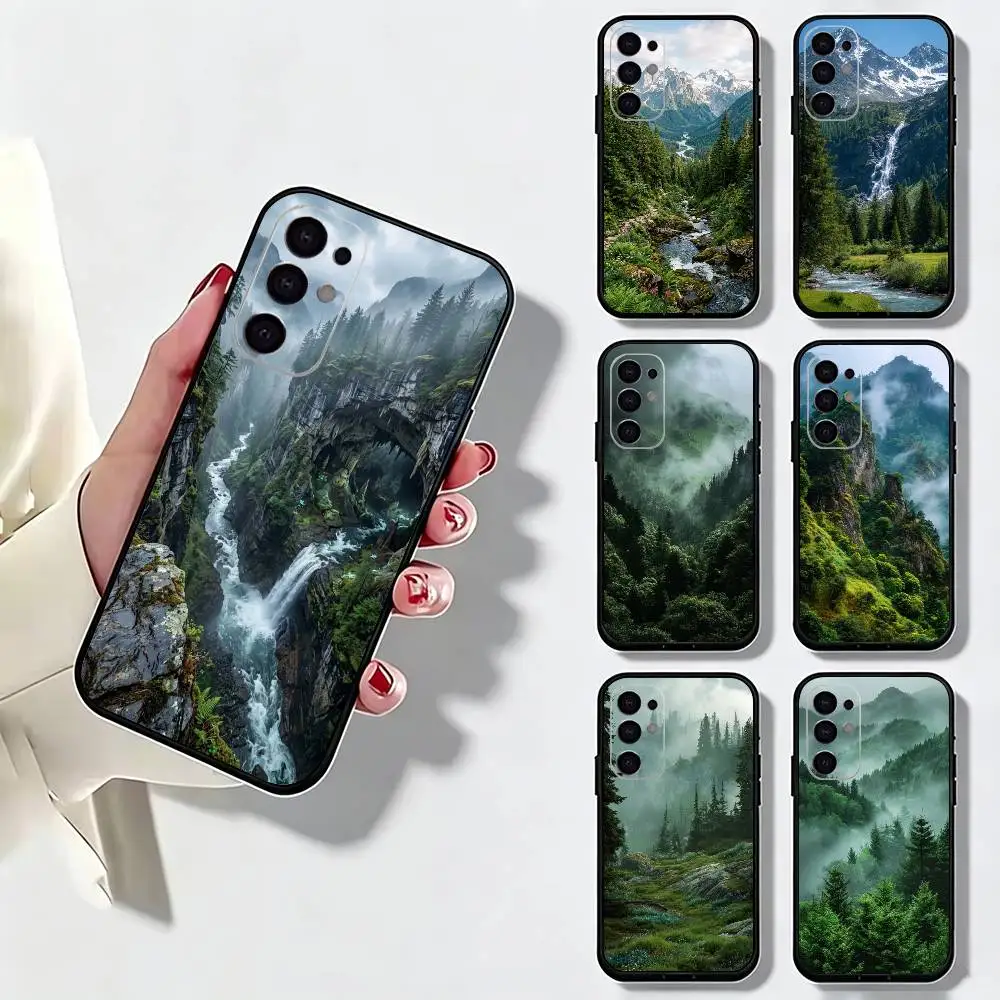 Mountain Forest Phone Case For Samsung S25,S24,S21,S22,S23,S30,Ultra,S20,Plus,Fe,Lite,Note,10,Black Cover
