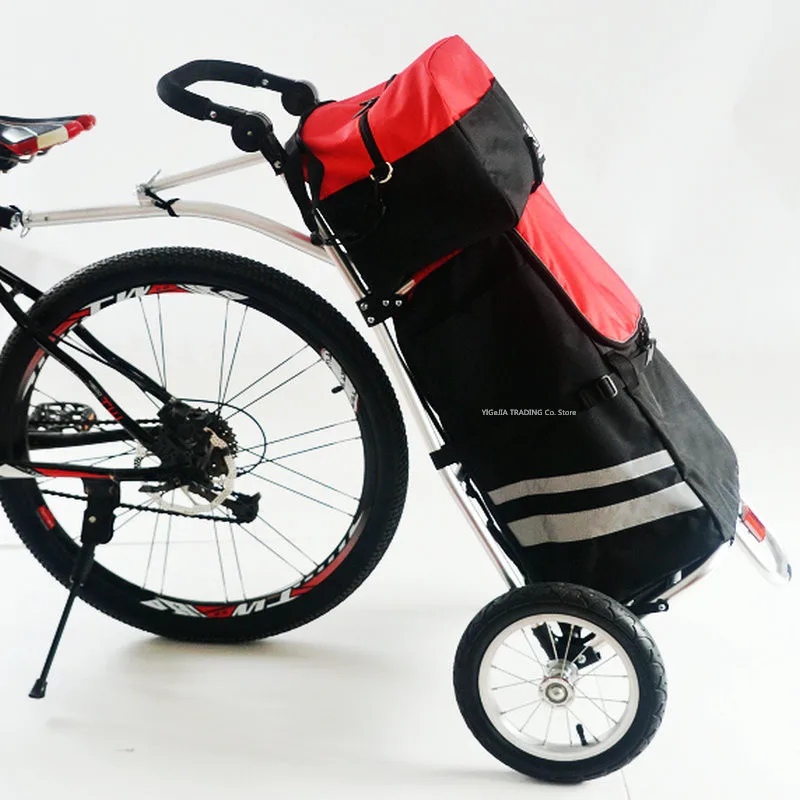 Folding Bike Cargo Trailer with Big Bag, Portable Bicycle Trailer, 12 inch Air Wheel Shopping Trolley Luggage Cart